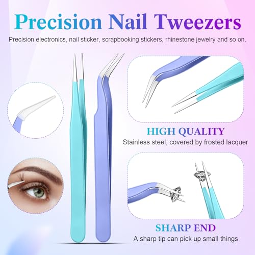 Tatuo Rhinestone Picker Tool Set - 4 Dual-Ended Nail Art Pens, 20 Wax Tips & 2 Tweezers