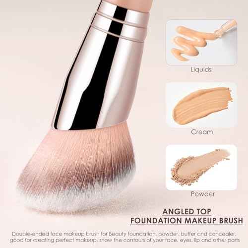 KINGMAS Foundation Brush, Dual Ended Makeup Brush for Foundation and Contour Blending Liquid Powder, Concealer Cream Cosmetics Blush, Cruelty Free Vegan & Easy (Pink)