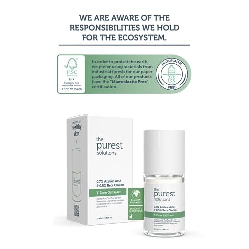 The Purest Solutions T-Zone Oil Eraser (0.7% Azelaic Acid & 0.5% Beta Glucan) - Oily and Acne-Prone Skin Care - Anti-Blemish - Sebum Balancing & Oil Absorbing for T-Zone - Vegan (0.34 fl. oz)