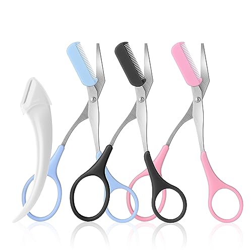 Eyebrow Scissors & Razor Set - Non-Slip Grip, Precision Trimmer with Comb - Black, Pink, Blue