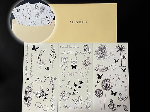 Temporary Tattoos Dandelion Feather - 3 Sheets, Waterproof, 5-7 Days
