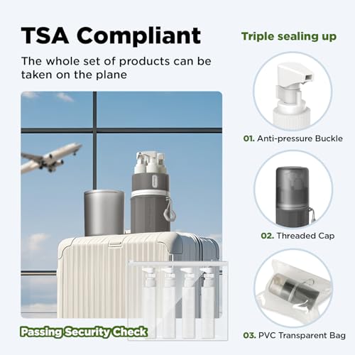 4x 55ml Travel Bottles Set with Suction Cup Storage Box