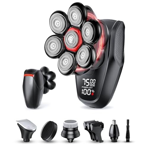 Head Shavers for Bald Men - IPX8 Waterproof Electric Razor for Wet/Dry Use with LED Display, USB-C Fast Charge & 5 Attachments Black