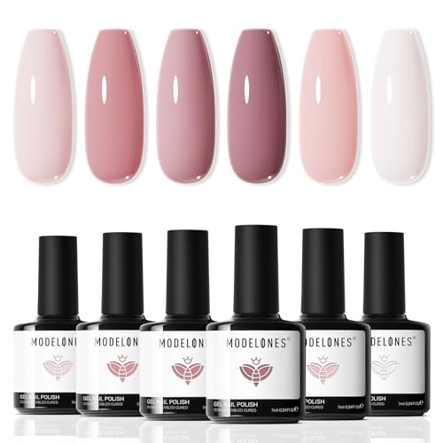 Modelones 6 Colors Gel Nail Polish Set - Nude Pink & Milky White Soak Off