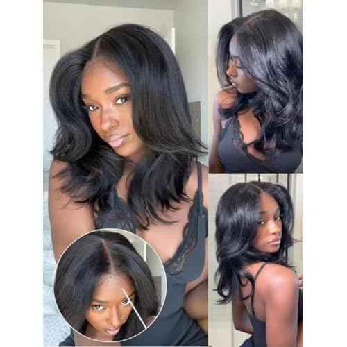 Nadula Yaki Straight Bob Drawstring Wig Human Hair Glueless Pre Cut 7x5 HD Bye Bye Knots Lace Front Wig Pre Plucked Invisible Knots Ready to Wear Short Light Yaki Bob Wigs 150% Density 14inch