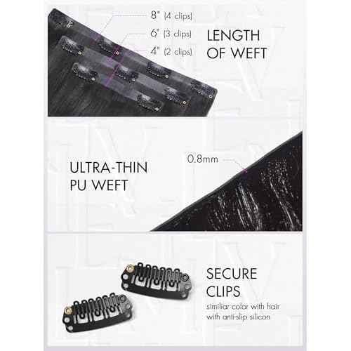 LUVME HAIR Clip in Hair Extensions, Silky Straight Human Hair Clip in Extensions for Women, Natural Black Hair Extensions, 70g 3pcs 20 Inch