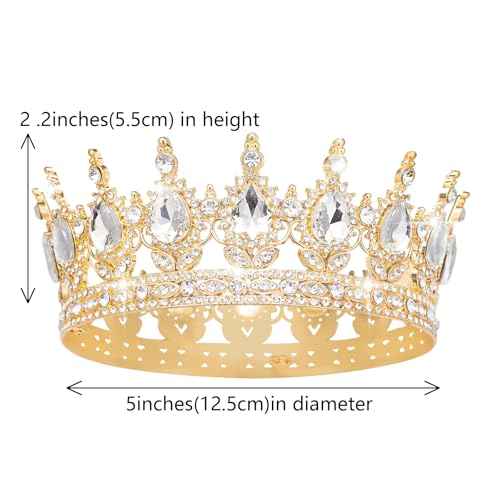 Queen Crown Rhinestone Wedding Crowns and Tiaras for Women Costume Party Hair Accessories Princess Birthday Crown Crystal Bridal Crown (Gold & White Crown)