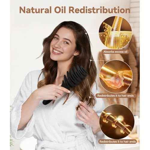 Boar Bristle Hair Brush & Detangling Brush? Fluffy Hair Paddle Detangler Hairbrush with Vent & Curved Design for Fine, Thick, Curly Hair (Wet/Dry Use, Women Men Kids)