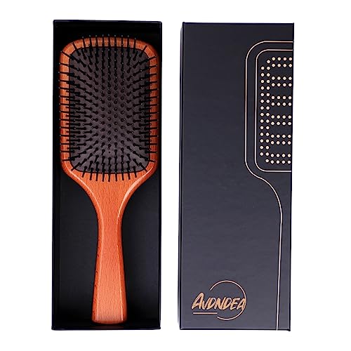 VAVOLO Wooden Bristle Hair Brush - Paddle Hair Brush for Thick Hair, Wet Hair Brush Detangler for Women Men, Silicone Scalp Massager, Wooden Paddle Brush for Curly, Long, Short or Dry Hair (10'')