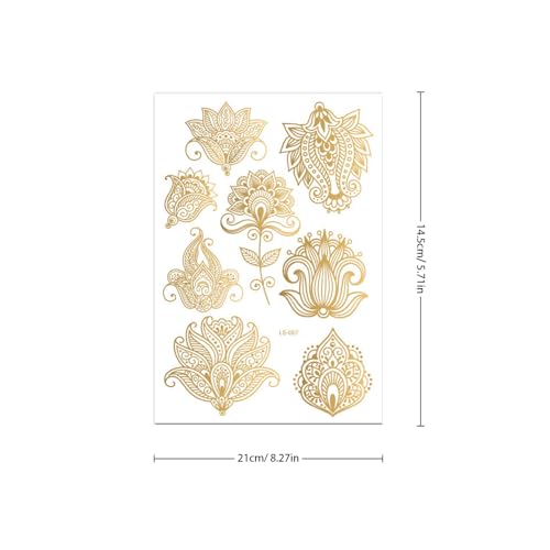 Gold Henna Tattoo Stickers - 10 Sheets Temporary Tattoos