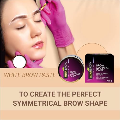 MINA White Mapping Brow Paste 5g | Draw Or Sketch The Right Shape Of The Eyebrow | Help To Perfect Your Brow Tinting, White Paste for Outlining & Fixation, Brow Mapping String, Eyebrow Contour