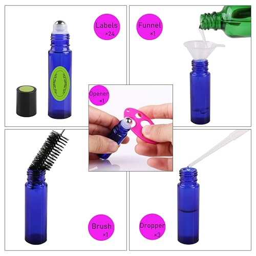 10ml Cobalt Blue Essential Oil Roller Bottles - 12 Pack