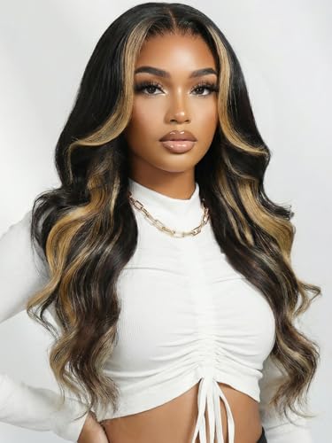 KLAIYI Glueless Ombre Blonde Loose Wave Wig 24" - Curtain Bang