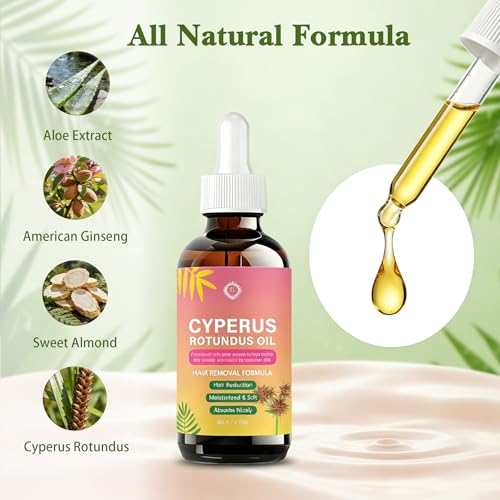 Cyperus Rotundus Oil,Natural Hair Removal Formula to Reduces Hair Appearance,Soothes Skin & Hydrates,for Women & Men,2 fl oz
