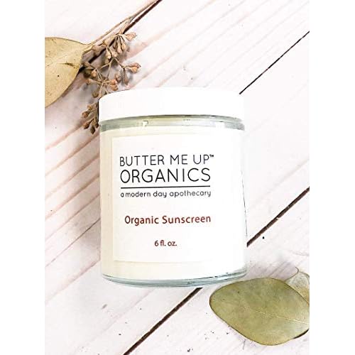 Butter Me Up Organics Natural Zinc Oxide Sunscreen SPF 45+, Reef-Safe, Non-Nano Mineral Sunblock, Water-Resistant with Shea Butter & Coconut Oil, Chemical-Free, Eco-Friendly, 6oz Jar