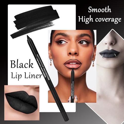 Black Matte Liquid Lipstick & Liner Set - Waterproof Long-Lasting
