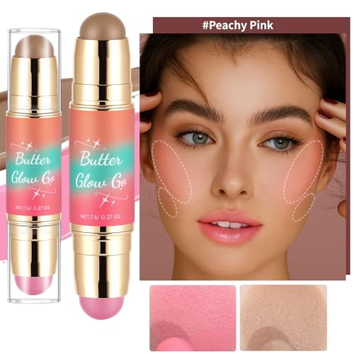 SPRINGSKY Dual-Ended Blush and Bronzer Stick - 2-in-1 Cream Face Contour & Cheek Makeup, Hydrating & Buildable Color, Natural Glow for Women