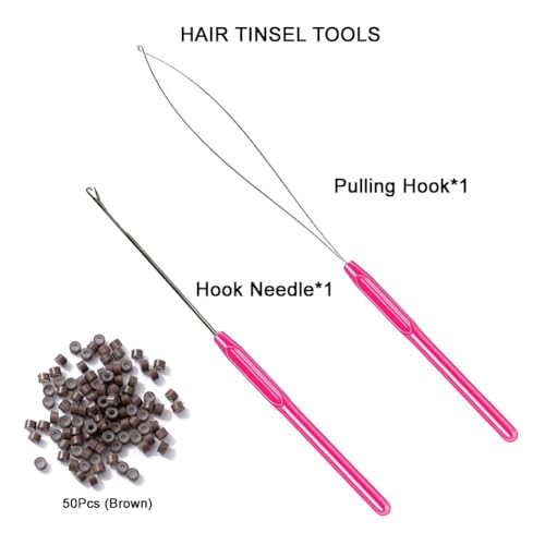 Black Hair Tinsel Kit with 1200 Strands & Tools - 48 Inch