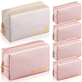 Hillban 6 Pcs Bride & Bridesmaid Makeup Bags Set - Waterproof PU Leather