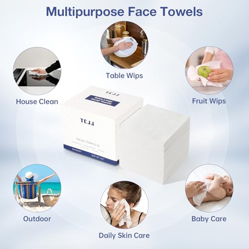 TCJJ Disposable Face Towels, Clean Face Towels, Ultra Soft Facial Tissues, Makeup Remover Dry Wipes for Baby and Women Sensitive Skin Cleansing, 10"¡¿12" Extra Large Faces Cloths, 50 Ct /1 Pack
