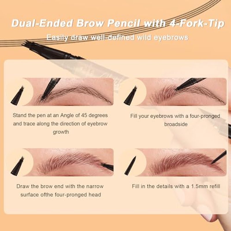 2025 New Microblading Eyebrow Pen (Black), 3D Waterproof Microblading Eyebrow Color with 4 Fork Tip Tattoo, Long-Lasting Natural Hair-Like Eyebrow Pen, Professional Eyebrow Pencils for Women