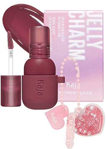 Kaja Lip & Blush Glazed Keychain Stain - Jelly Charm 04 Fig Soda | with Triple Berry Complex, Lemon Fruit Extract & Olive Squalane, Hydrating, Long Lasting Lip Tint