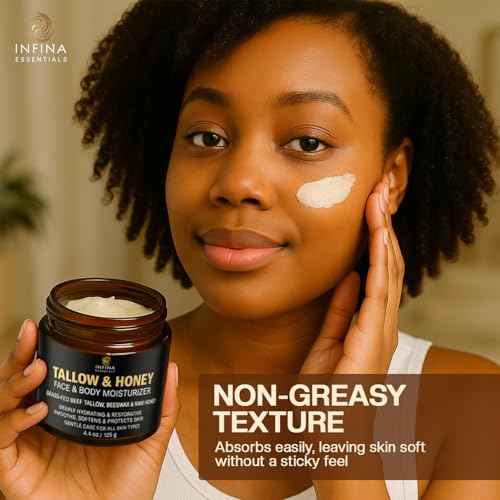 Beef Tallow for Skin with Honey - Grass Fed Beef Tallow for Face Wrinkles - Hydrating Cream Face and Body Moisturizer with Raw Honey and Olive Oil for Dry Skin, Hands, Feet - 4.4 oz