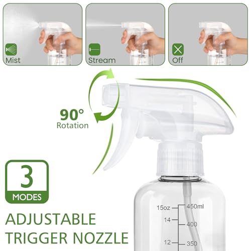 Gungtien Clear 10oz Spray Bottles 2-Pack, 360° Upside-Down Mist for Cleaning & Gardening