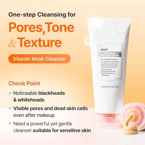 DearKlairs Freshly Juiced Vitamin Clay Mask Cleanser, Deep Pore Wash, Clear Radiant Skin, Tangerine Peel Powder, PHA, Niacinamide 5.07 Fl Oz (Pack of 1)