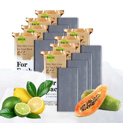 Pelican Soap 8 Count Black Bar Soap for Women & Men, Exfoliating Bar Soap for Pore Cleansing, Organic Body Soap Bar with Charcoal, Bentonite Clay, Kaolin & Papaya Enzyme from Japan Skincare