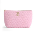 Juicy Couture Pink Makeup Bag Cosmetics Organizer Travel Essentials Top Zip Pouch Terry Cloth Quilted Heart