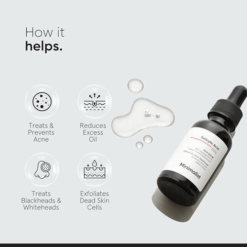 Minimalist Salicylic Acid 2% Serum For Acne, Blackhead & Open Pores | Reduces Excess Oil & Bumpy Texture | BHA Liquid Exfoliant for Acne Prone & Oily Skin | For Women & Men | 1 Fl Oz/30ml