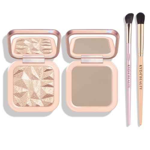 KYDA Highlighter Contour Palette Kit, Glossy Face Illuminator & Natural Matte Contour Bronzer, Lasting Glow Face Sculpting Contouring Makeup, Blendable Formula, Sun Glow & Taupe