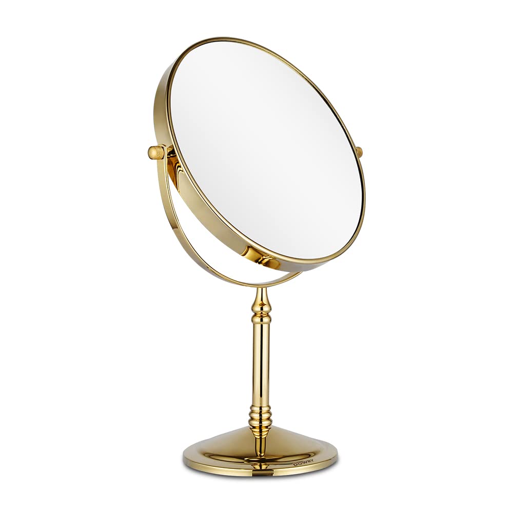 DOWRY Makeup Mirror 10x Magnification Vanity Mirror Tabletop Two-Sided Swivel Gold Finish(10X)