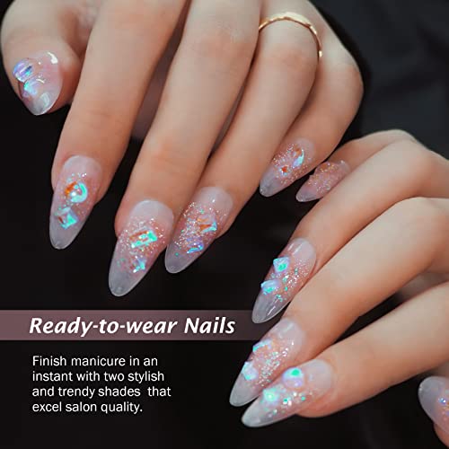 Runbby Press On Nails, Handmade Fake Nails Reusable Acrylic Nails with Fairy Dream Design for Women and Girls 4 shapes