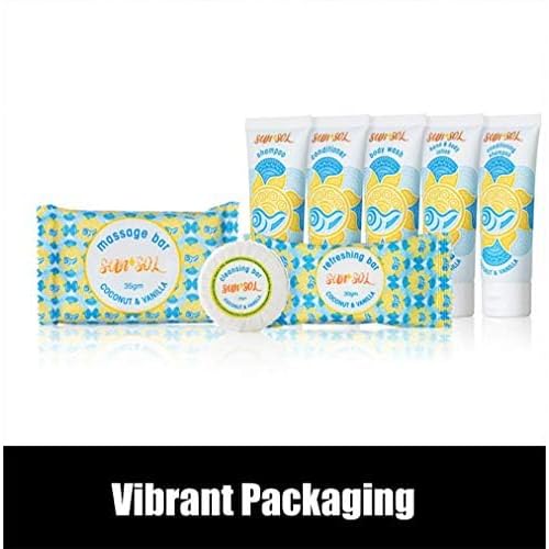 World Amenities Sun + Sol Bulk Moisturizing Massage Bar with Warm Coconut & Vanilla Fragrances, Sachet Wrapped Travel Size Toiletries
