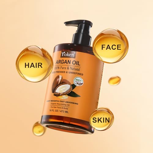 Yoken Organic Argan Oil 16oz - Cold Pressed for Hair, Face & Skin