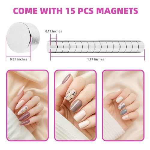 Yaya Acrylic False Nail Clipper with Magnets, Nail Tip Cutter with Length Measurement, 15Pcs Magnets (Rainbow) (Violet Red)