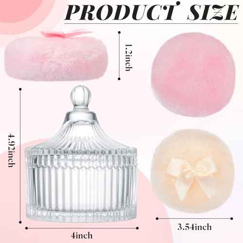 Tioncy 3 Pcs Large Body Powder Puff and Container Valentine's Day gift Powder Container with Puff Crystal Case Soft Washable Reusable Velour Face Body Glitter Wet Dry Makeup (Classic,Clear)