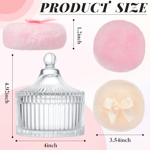Powder Puff Set with Crystal Glass Container, 2 Soft Velour Puffs