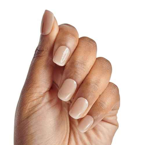 KISS Salon Acrylic French Tip Press On Nails, 'Chic Beats', Natural Nude, Short Squoval, Nail Kit with 28 Fake Nails, Pink Gel Nail Glue (2g), Mini Nail File, & Manicure Stick