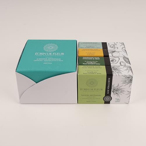 Hand crafted Organic Soap 4-pack (Aloe Vera & Nettle 3.2 oz, Avocado & Hemp 3.2 oz, Almond & Calendula 3.2 oz, Lemon & Calendula Flowers3.2 oz)