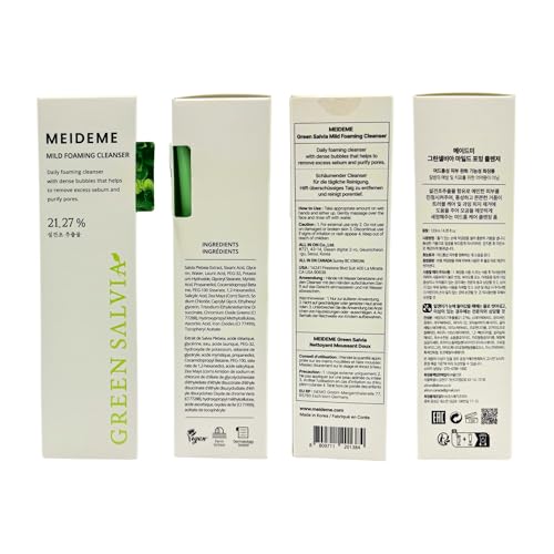 Korean Green Salvia Mild Foaming Facial Cleanser - Vegan Daily Skin Wash 120ml