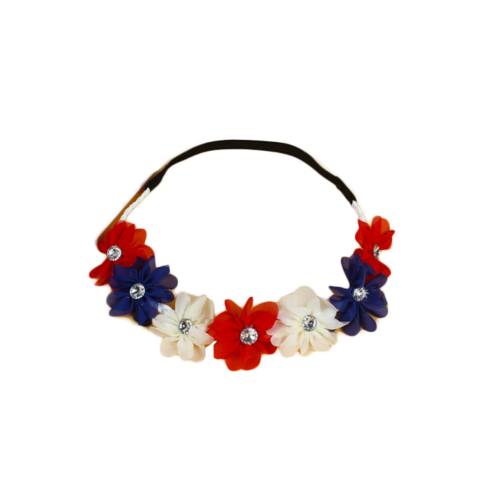 Flower Floral Wreath Headband Flower Crown Garland Halo Hair Band Accessories JW06 (Blue White Red)