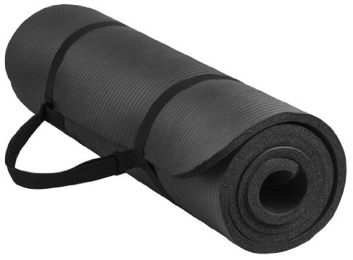 Signature Fitness All Purpose 1/2-Inch Extra Thick High Density Anti-Tear Exercise Yoga Mat with Carrying Strap and Yoga Blocks, Black