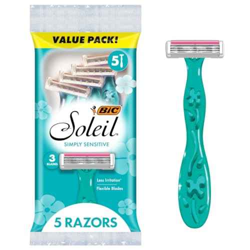 BIC Soleil 3 Simply Women's Disposable 3 Blade Razors, Moisture Strip and Floral Handles, 5-Pack