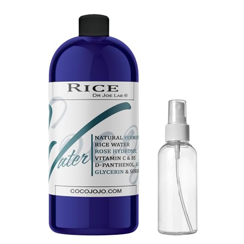 Dr Joe Lab Rice Water Growth Mix - Nourishing Toner with Rose Hydrosol Aloe Vera Face & Scalp Essence Rice Extract Pro Vitamin B5 Oily Skin Alcohol-Free Spray Spritz (32 oz & Empty Sprayer)