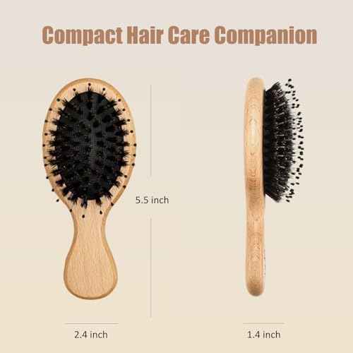 Mini Boar Bristle Hair Brush - Travel Size Mini Hair Brush for Detangle Massage Add Shine, Toddler Hairbrush Perfect for Baby Kids Men Women for Thick, Curly, Thin, Long, Short, Wet or Dry Hair