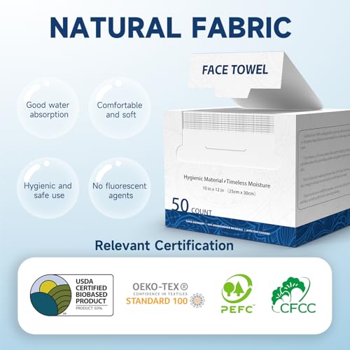 Face Towels, 10¡± x 12¡±, Thick Soft and Absorbent, Face Towelettes Disposable Biodegradable for Sensitive Skin, Makeup Remover, Cleansing, 200 Count£¨ 4 PACK £©
