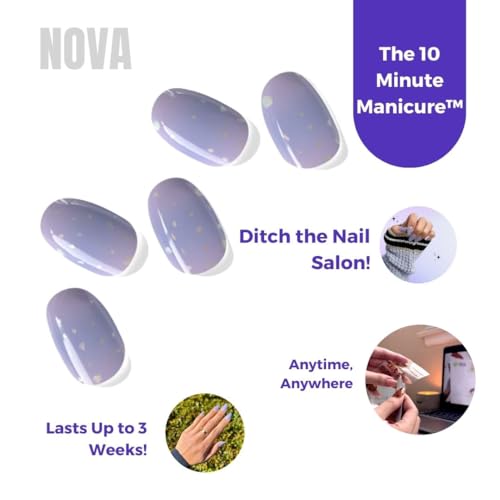 NOVA, Female Founded, Semi Cured Gel Nail Strips (Nova) - The 10 Minute Manicure. Salon-Quality, Works with Any Nail Lamp, Easy to Apply & Remove - Incl. Nail File & Wooden Stick (Nova)